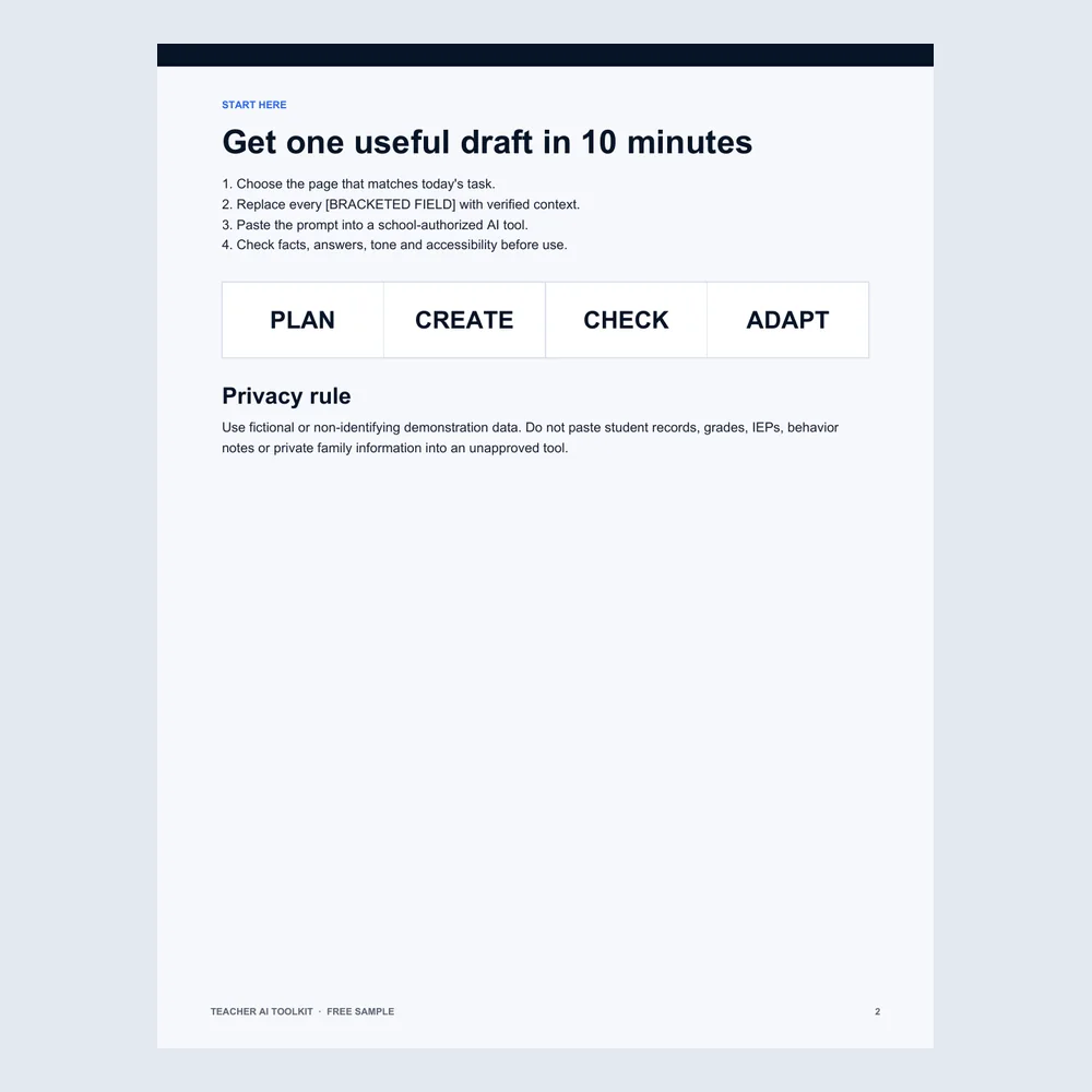 The Teacher AI Toolkit sample page